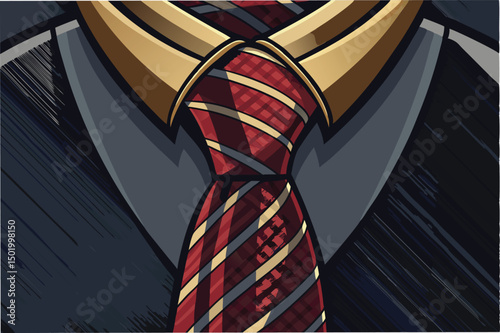Stylish tie knot illustration featuring intricate patterns and textures in a vector design suitable for modern branding and artistic projects