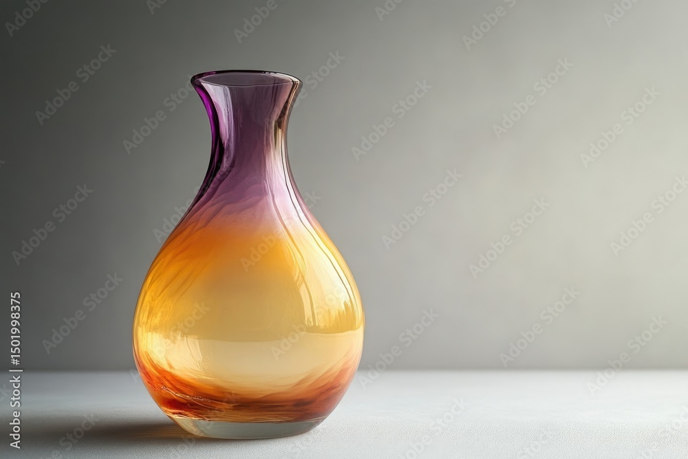 Elegant glass vase with purple and orange gradient on a neutral background, showcasing smooth curves and artistic design. Elegant glass vase with purple and orange gradient on a neutral background, showcasing smooth curves and artistic design.