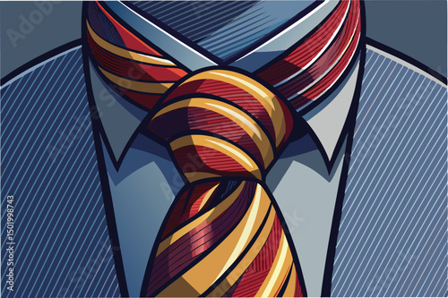 Stylish tie knot illustration featuring intricate patterns and textures in a vector design suitable for modern branding and artistic projects
