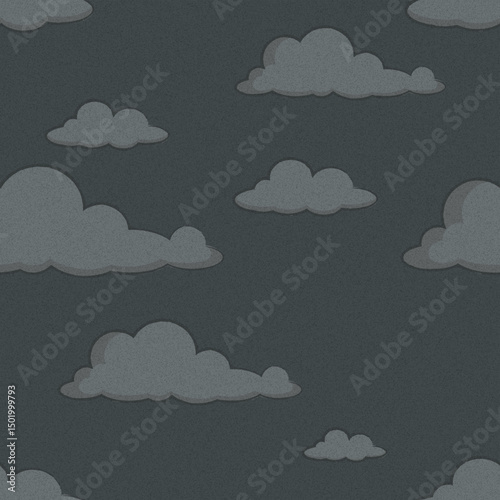 Seamless vector pattern of black clouds on a white background. Ideal for moody designs, stormy weather concepts, emotional themes, wallpaper, textiles, and minimalist abstract projects