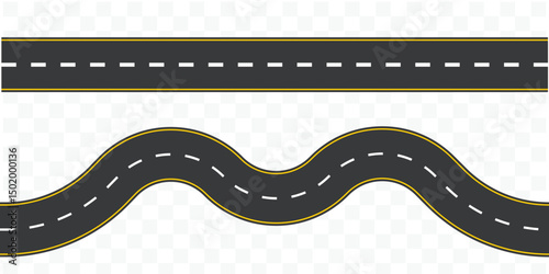 Curved winding road from top view and straight road, winding road and straight road isolated from background, illustration. vector eps 10