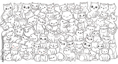 Many Cats Cartoon Outline