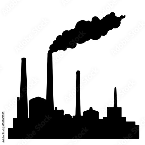 Silhouette of industrial factory chimneys emitting smoke against a gradient backdrop, conveying the concept of energy production and environmental impact for the oil and gas industry