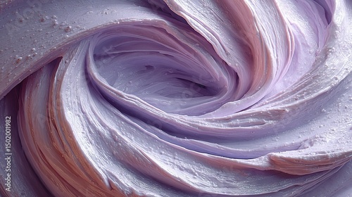   Close-up of a swirled cake with pink and purple icing