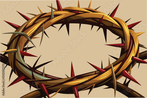 Vector illustration of intertwined thorn crowns depicting strength and sacrifice in a minimalist design suitable for various artistic uses
