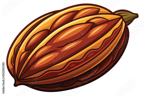 Vector illustration of cocoa pod with split shell and cocoa beans showcasing natural elements of chocolate production in a simple yet vibrant design