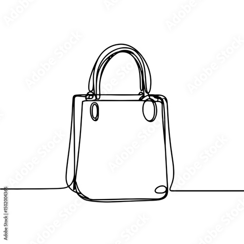 Minimalistic line art representation of a stylish handbag on a clean white background, showcasing modern design, concept of fashion boutique or accessories store