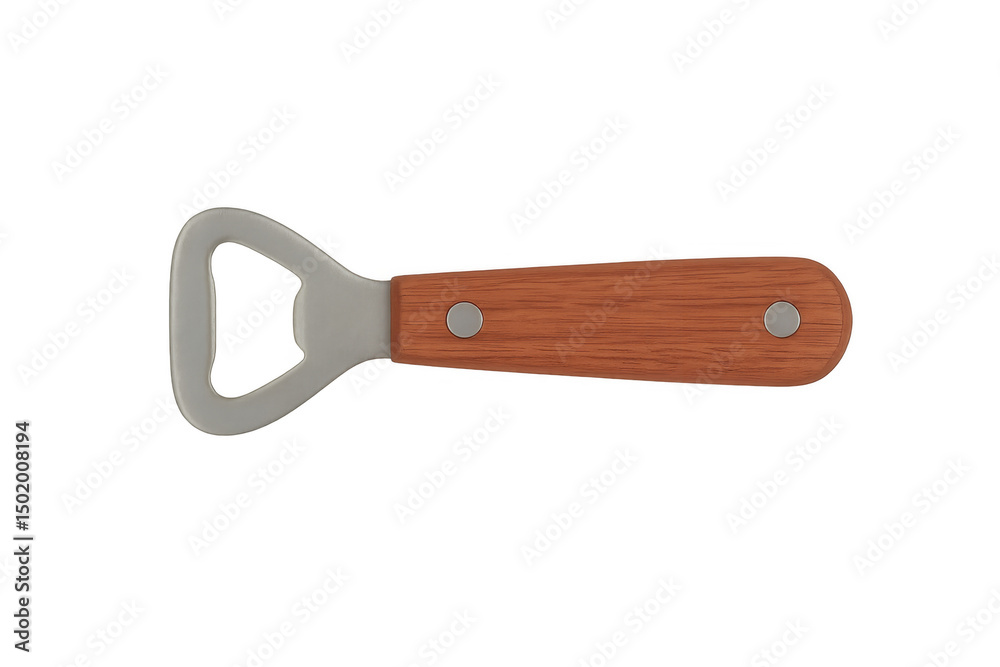 Classic bottle opener featuring a wooden handle, isolated against a transparent background, showcasing its ready-to-use design Classic bottle opener featuring a wooden handle, isolated against a transparent background, showcasing its ready-to-use design