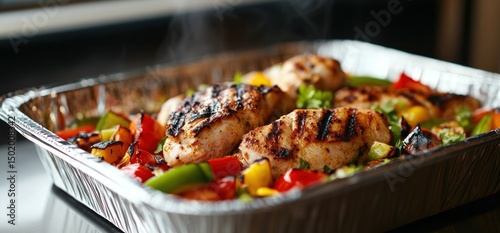 Grilled Chicken and Roasted Vegetables in Foil Pan