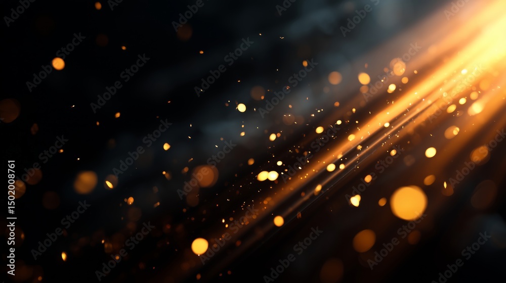 Obraz premium Golden Light Particles in Dark Background