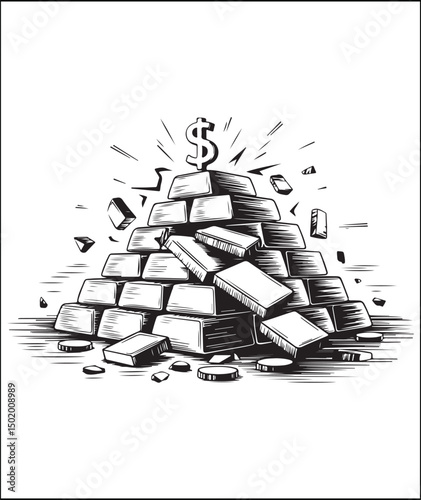 Collapsing Gold Bars and Dollar Sign Illustration
