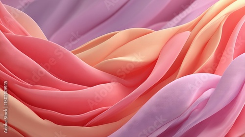   A photo of a vibrant pink, orange, and purple background featuring intricate wavy fabric patterns layered on top