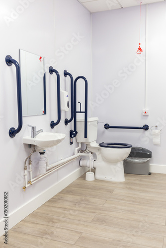 Accessible bathroom designed for disabled individuals with grab bars