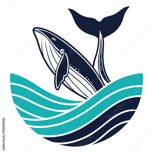 modern whale tail logo flat vector style aquatic.