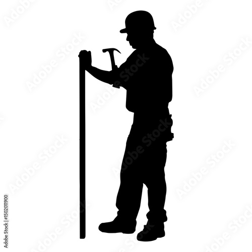 Construction worker hammering silhouette