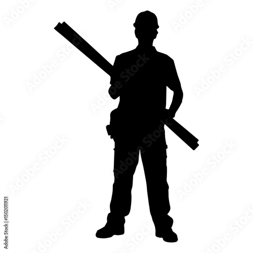 Construction worker lumber boards handing over silhouette