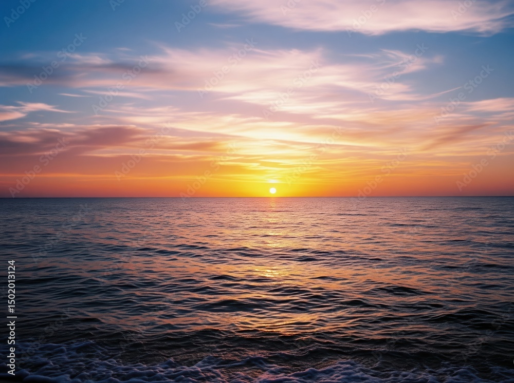 Fototapeta premium Sunset Glow Reflecting on Ocean Horizon