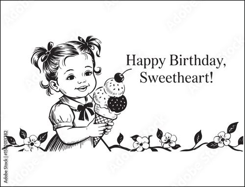 Happy Birthday Sweetheart Girl with Ice Cream Cone