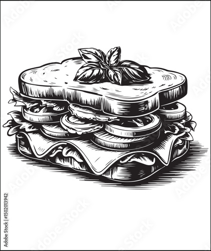 Delicious Hand Drawn Black and White Sandwich Illustration