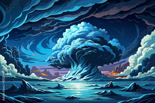 Ocean storm cloudscape vector, dark sea, dramatic weather, background danger