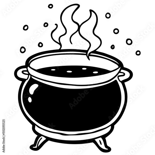 Bubbling Witch Cauldron Vector – White Background