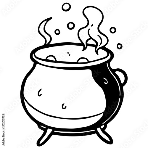 Bubbling Witch Cauldron Vector – White Background