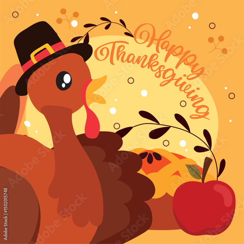 Thanksgiving turkey and pie. Vector