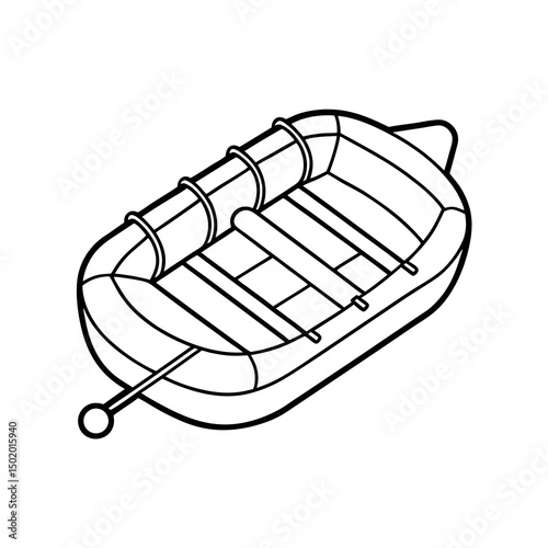 Whitewater Raft Outline Vector in Minimal Line Art Style