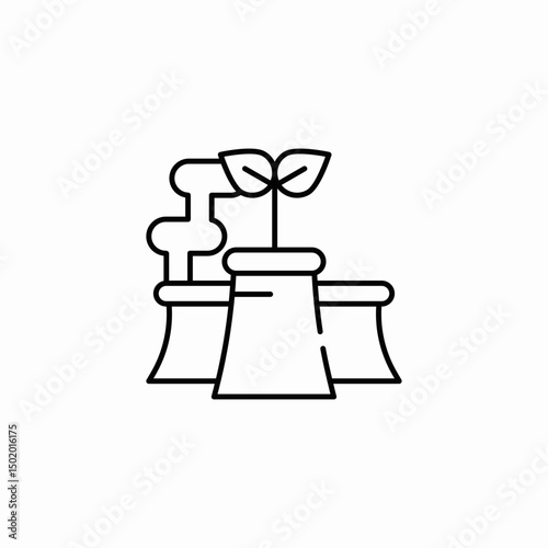 three cooling towers one with sprout and two leaves icon sign vector
