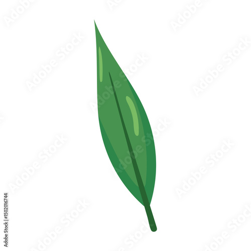 Green narrow leaf icon. Vector