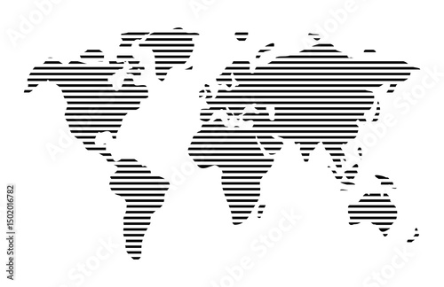 World Map with All Continents, Halftone and Strips and Lines Design Style, Ideal for Web, Business, and Infographics, Cloud, Network and AI Technology Vector Background