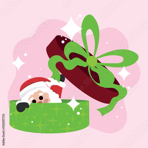 Santa inside gift box. Vector