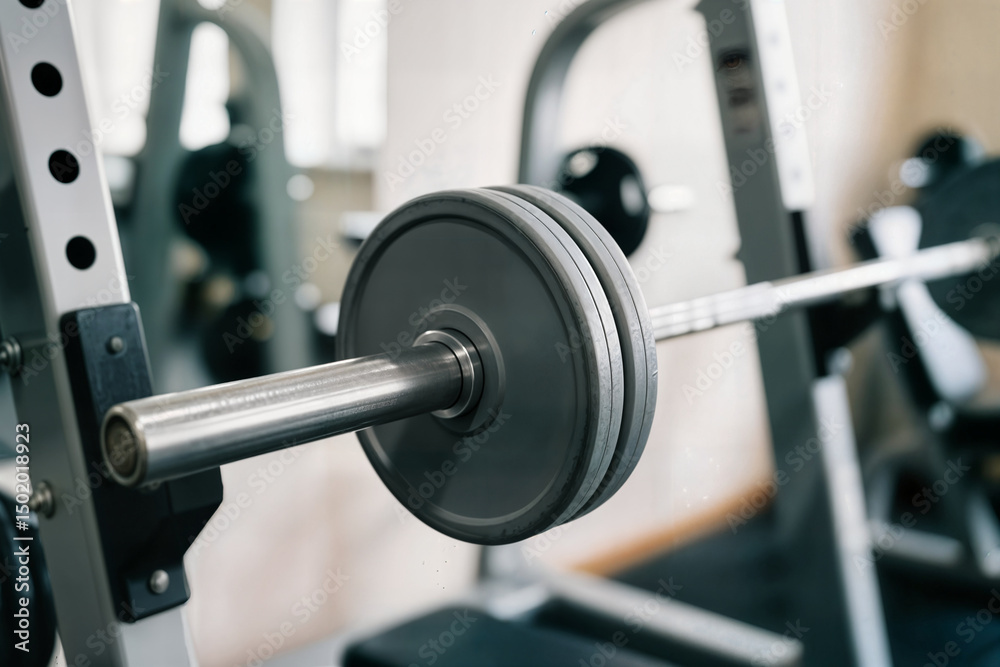 Obraz premium the bar dumbbells in focus barbell ready concept workout la barra mancuernas en el punto de mira entrenamiento concepto barbell ready spor salonu