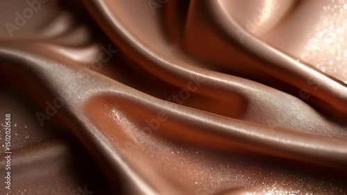 Shiny copper silk fabric flowing with glitter