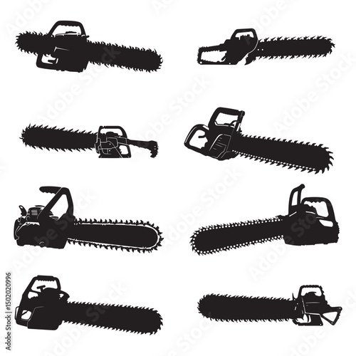 Chainsaw vector silhouette illustration isolated on white background, Chainsaw Machine Silhouette