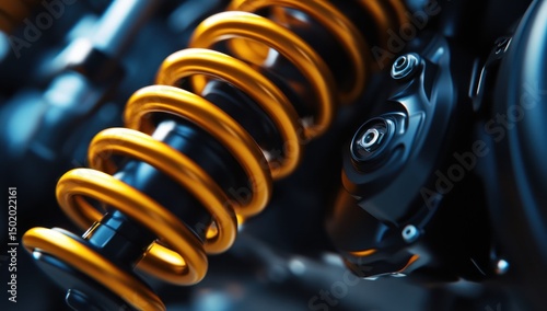 Close-up of a Golden Coil Spring Shock Absorber