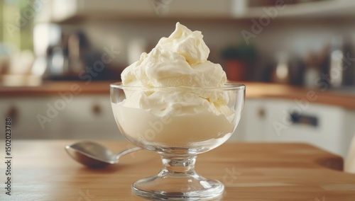 Delicious Creamy Dessert in Glass Bowl
