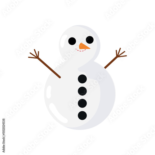 Happy snowman with stick arms. Vector