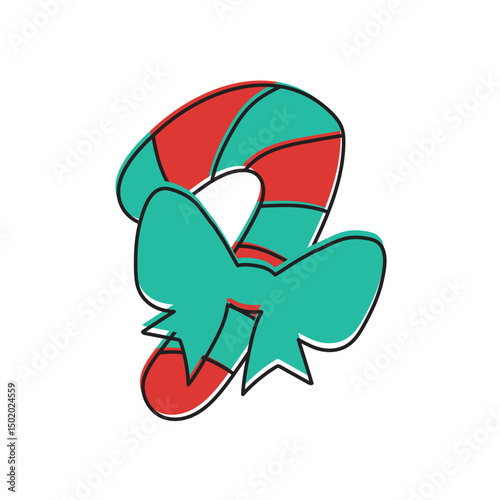 Candy cane with green bow. Vector