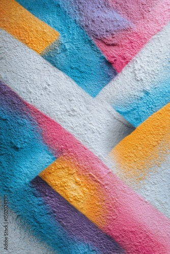 Abstract Colorful Graffiti: Intersecting Stripes on Textured Wall