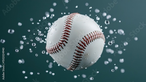 Wallpaper Mural A baseball with red stitching is surrounded by water droplets against a dark background. Torontodigital.ca