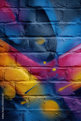 Abstract Brick Wall Graffiti: Vibrant Hues and Dynamic Splashes