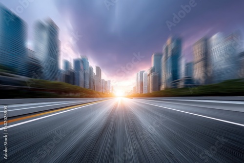 Dynamic Cityscape Highway: Sunset Speed Blur