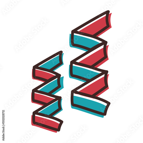 Curled hanging party streamers. Vector