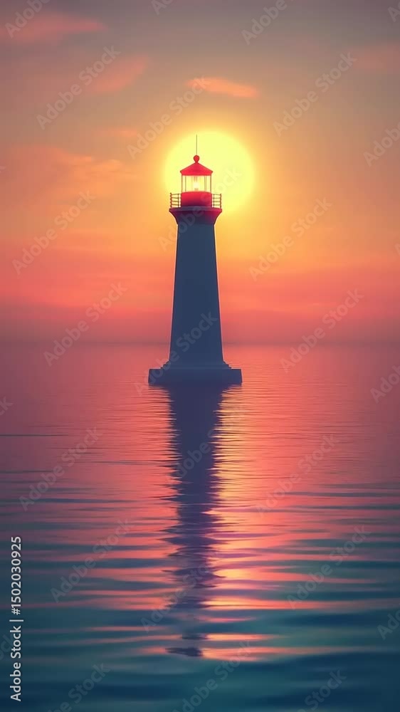 Majestic lighthouse illuminated by sunset over calm waters Majestic lighthouse illuminated by sunset over calm waters