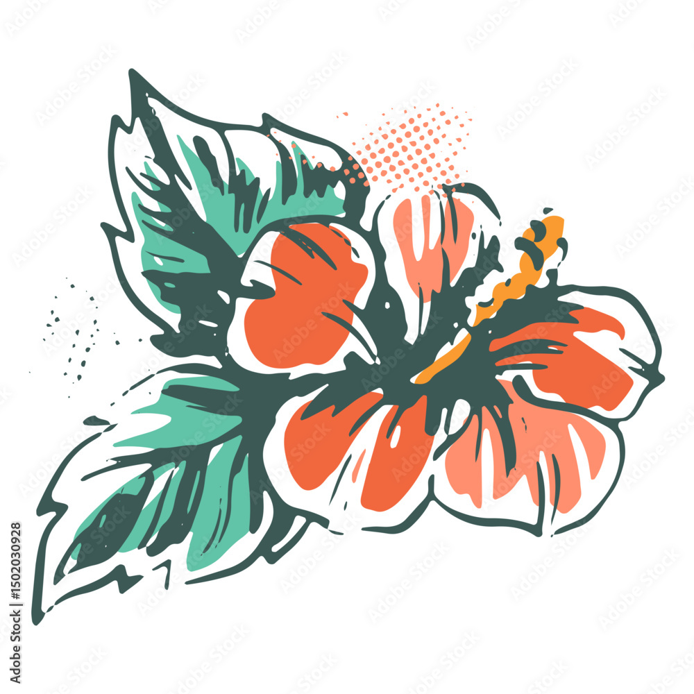 Fototapeta premium Red hawaiian flower illustration 