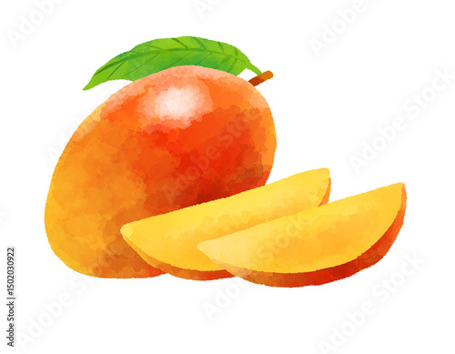 マンゴーのイラスト　手描き　水彩風