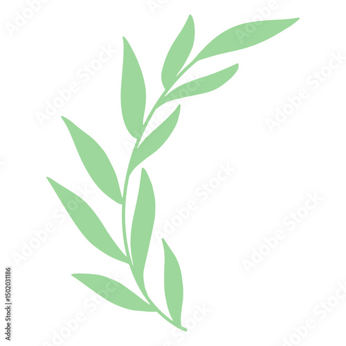 Green branch with leaves flat