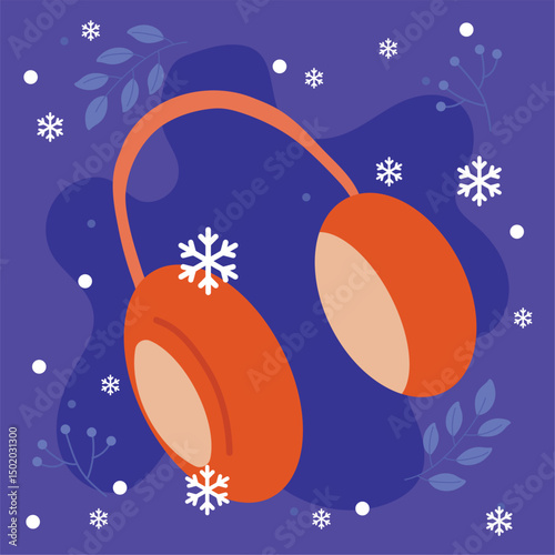 Orange earmuffs winter style. Vector