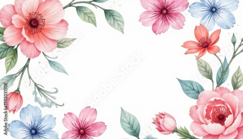 Delicate watercolor floral pattern on white background, design, vintage, background
